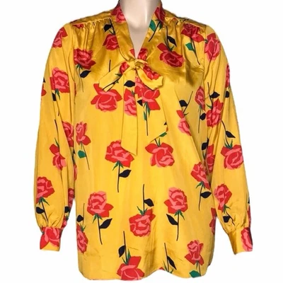 Blusa Isaac Mizrahi Live Mujer 1X Estampado Floral Rosa Cuello Atado Manga Larga Top Foto 1 de 4