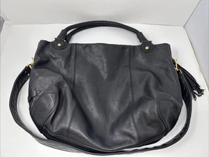 Cole Haan Large Black Leather Pebble Tote Purse Straps Long & Braided Shoulder - Picture 1 of 11