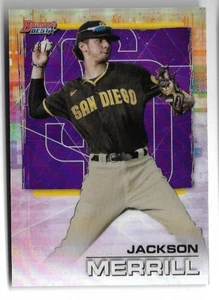 2021 Bowman's Best PURPLE REFRACTOR #66 Jackson Merrill RC PADRES #d 228/250 - Picture 1 of 2