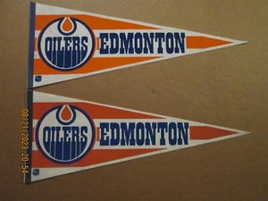 NHL Edmonton Oilers Vintage Circa 1980's Lot of 2 Team Logo Hockey Pennants - Picture 1 of 1