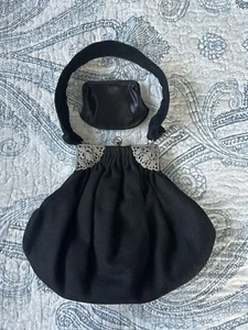 Vintage GUILD CREATIONS Black Evening Bag Marcasite Detail & Coin Purse Elegant - Picture 1 of 16