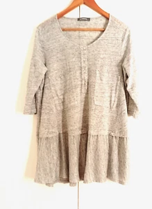 ALEMBIKA Israel A-Linie Shirt Tunika Top Rüschen Taschen Relaxed grau einfarbig Gr. XXL - Bild 1 von 1