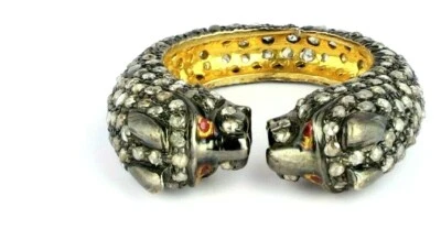 Anello design pantera nuovo mai usato con pavè di diamante e pietra preziosa ... - Immagine 1 di 4