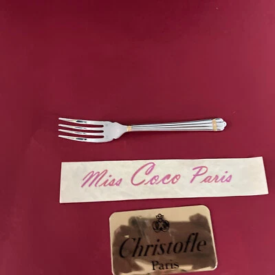 FOURCHETTE POISSON CHRISTOFLE ARIA DORÉ 17.8CM TRES BEL ETAT METAL ARGENTE - Photo 1/4