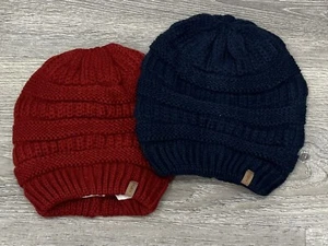 Furtalk Beanie Kids One Size Knit Lined Beanie Dark Red Navy Blue (2-Pack) NEW! - Picture 1 of 5