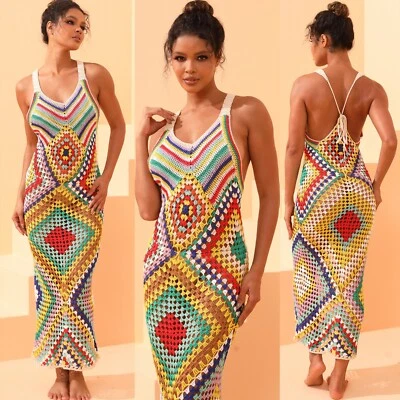 Vestido maxi verão sol vintage elegante deslumbrante vovó quadrado crochê saias longas - Imagem 1 de 4