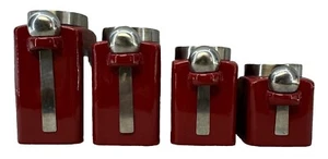 Mainstay Canister Set Red 4 Pc Ceramic Kitchen Storage Coffee Sugar Tea Flour - Picture 1 of 6