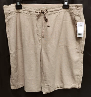 20W 2X PER SE LINEN BLEND WOVEN PULL-UP KHAKI POCKETS DRAWSTRING BERMUDA SHORTS - Image 1 of 4