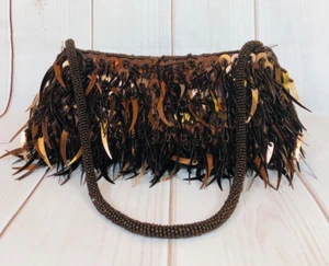 Vintage Art Deco Bronze Beaded Fringe Wristlet Purse Bag - Picture 1 of 7