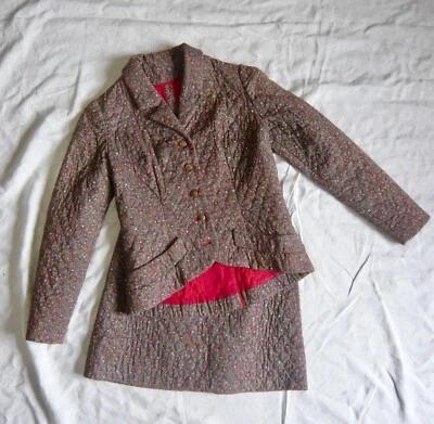 VINTAGE 60s MOD skirt SUIT quilted paisley XXS - Image 1 of 4