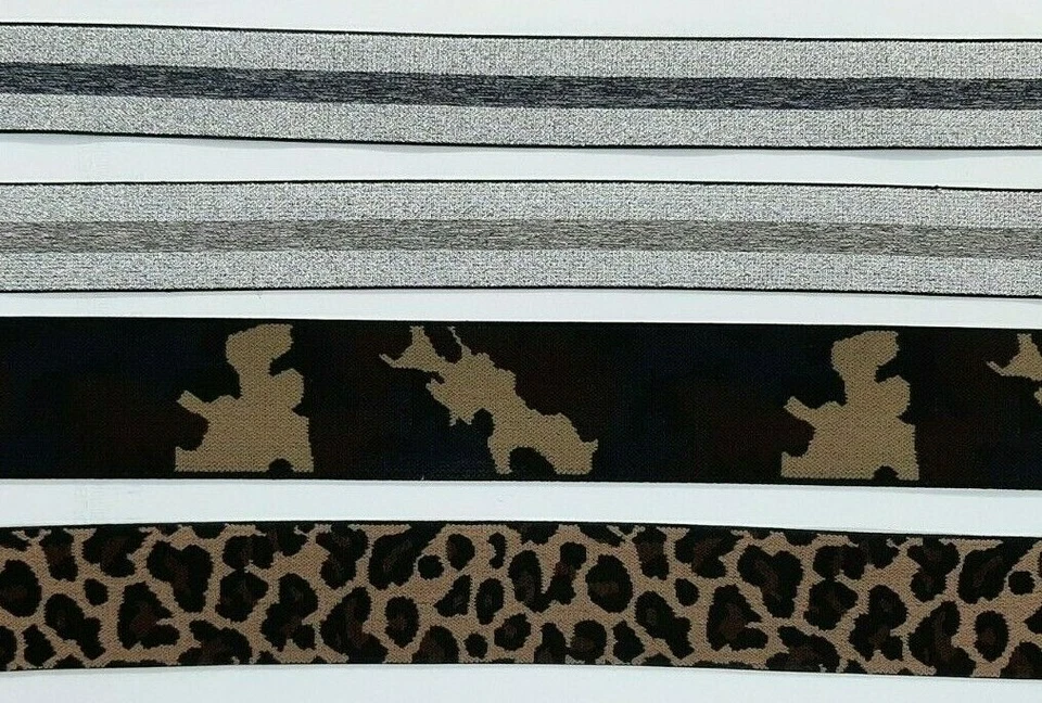 Nastro Elastico Blu Beige Argento Lamé Lurex Mimetico Cintura Militare Maculato - Immagine 1 di 1