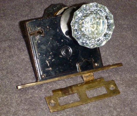 Antique Corbin Door Lock Latch W/12 Point. Glass Knobs, No Keys  #2 Cover