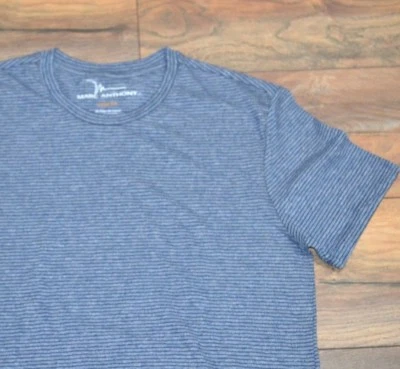 Marc Anthony Slim Fit Natural Stretch Blue Stripe Short Sleeve Crew Neck T-Shirt - Image 1 of 2