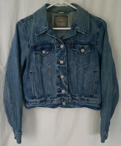Levis Distressed Denim Blue Jean Trucker Jacket Boys Youth Size Medium - Picture 1 of 11