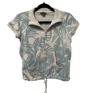 Armani Exchange Women’s Blue & Gray Cotton Tropical Quarter Zip Sweatshirt, XS - Picture 1 of 11