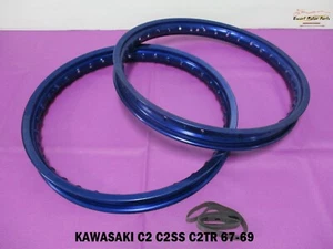 Fit KAWASAKI C2 C2SS C2TR 67-69 ALU BLUE FRONT & REAR  WHEEL RIM SET  *ES896* - Picture 1 of 5
