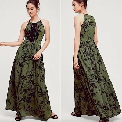 ANTHROPOLOGIE Ranna Gill Herbaliste Maxi Dress Women's Size 2 Green Print Halter - Image 1 of 4