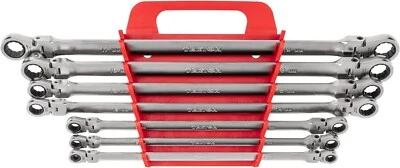 Juego de llaves de extremo de caja de trinquete de 12 puntos con cabezal flexible largo y soporte, 7 piezas (6-19 mm) Foto 1 de 4