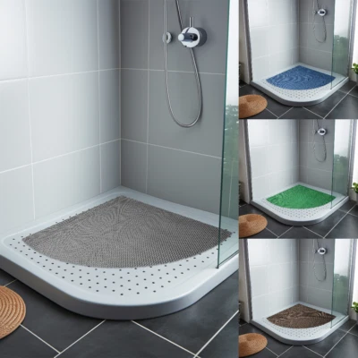 NICOMAN Corner Shower Mat Reversible Dual Colour Non Slip Quadrant PVC Shower Floor Mat