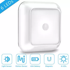 6-LED Wireless Motion Sensor Night Light Wall Cabinet Closet Stair Battery Lamp - Picture 1 of 11