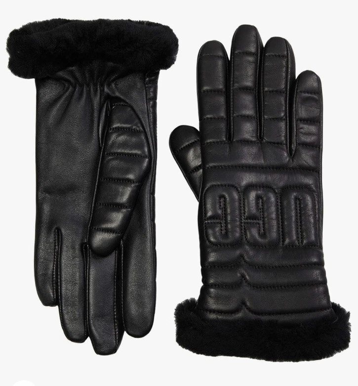 Guantes UGG para mujer de cuero acolchados con logotipo negros talla grande nuevos con etiquetas Foto 1 de 3
