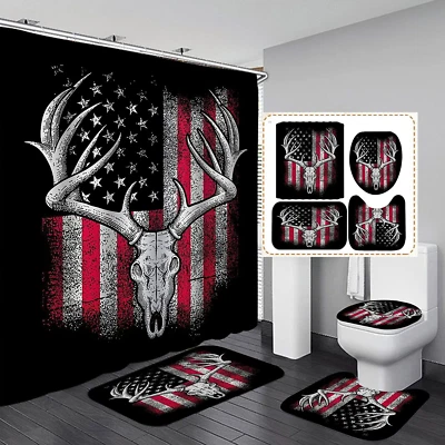 Juego de Cortinas de Ducha Ciervo, Camuflaje Camuflaje Negro Bandera Americana Juegos de Cortinas de Ducha Foto 1 de 3