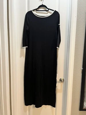 Maxi Vestido Vintage Lauren Ralph Lauren Negro Tejido Blanco Tubería Manga 3/4 Mediano Foto 1 de 4