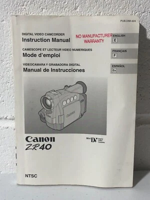 Canon ZR40 Mini DV Camcorder Video Users Manual Instruction Book Booklet ONLY - Image 1 of 3