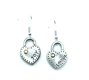 Brighton Lock Hearts Joy & Laugh Silver Two-Sided Custom Earrings - Picture 1 of 6