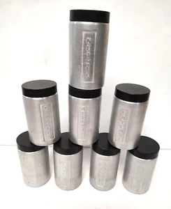 Vintage Steelmasters Alpine Aluminum Spice Shakers, Set Of 8, with Black Lids - Picture 1 of 8