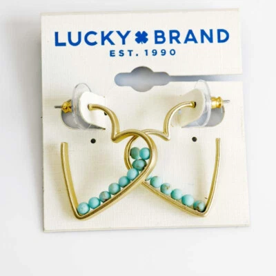 27mm Lucky Brand Heart Hoop Earrings Gift Fashion Women Party Holiday Jewelry - Image 1 of 3