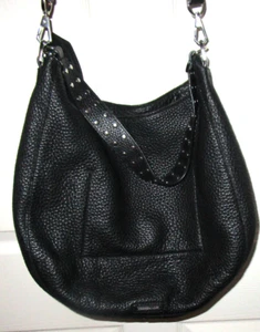 Rebecca Minkoff Pebble Leather Black Silver Studded Shoulder Hobo Bag Purse MINT - Picture 1 of 11