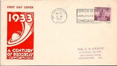FDC 1933 SC #729 Red Cachet - Chicago, ILL - Single - J14267 - Image 1 of 2