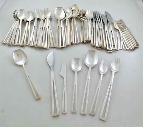 VERY BEST Modernist Celsa Avanti Mexico Sterling Silver Flatware 90pcs ART DECO! Cover