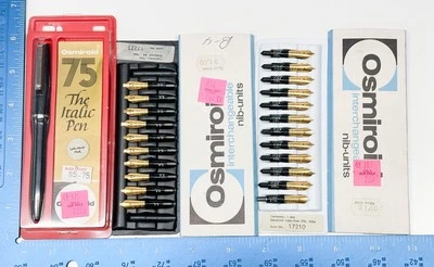 Caneta-tinteiro vintage esquerda Osmiroid 75 itálica na caixa com novo na caixa 17210 17221 - Imagem 1 de 4