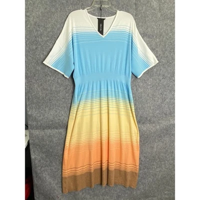 Vestido midi Misook XL ombré listrado malha novo com etiquetas resort resistente ao desbotamento negócios - Imagem 1 de 4