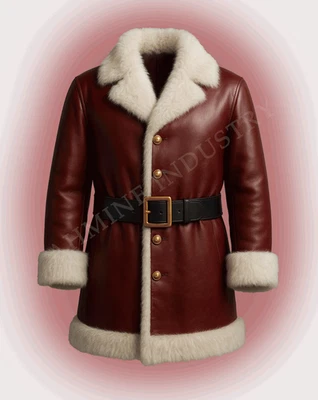 Abrigo Rojo Papá Noel Cuero Personalizado Premium Hecho a Mano Borde de Piel Navidad Abrigo Especial Foto 1 de 4