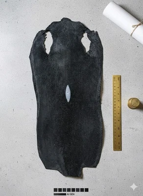 Кожа ската 17 x 6,5 дюйма — черная экзотическая кожа с жемчужным глазом для кошельков - Изображение 1 из 4