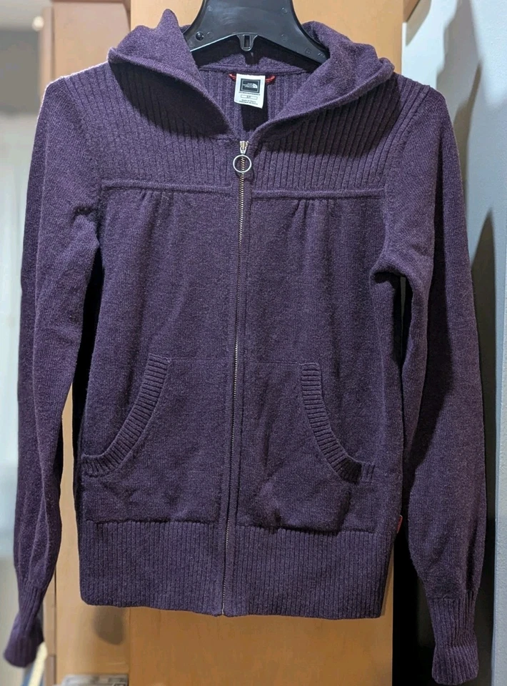 The North Face Women Purple Full Zip Hooded Knit Sweater Size S/P Pockets - Image 1 of 4