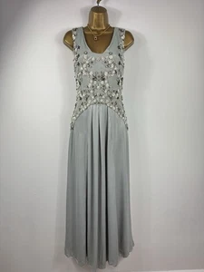 Phase Eight Collection 8 Embellished Grey Maxi Dress Size 10 Beaded Evening Gown - Picture 1 of 19