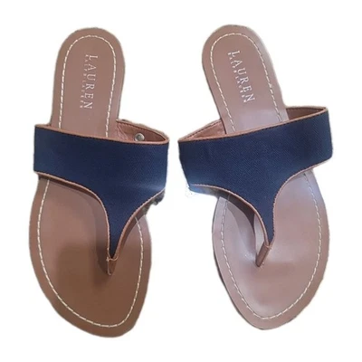 Sandalias de cuero Lauren Ralph Lauren Anaya azul marino/bronceado talla 8,5 sin cordones Foto 1 de 4