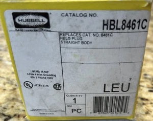 HUBBELL HBL8461C NEMA 15-60P 4 Wire Industrial Straight Blade Plug 250Vac 60A - Picture 1 of 2