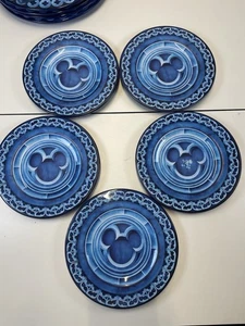 Disney Parks Authentic Mickey Ears Melamine Salad 8 Inch 5 Plates Blue - Picture 1 of 7