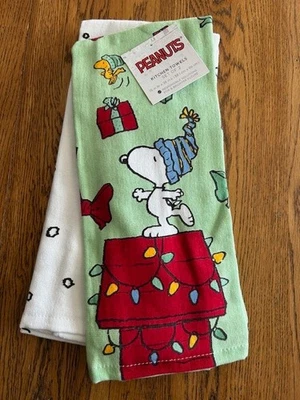 Juego de 2 toallas de cocina St. Nicolas Square Peanuts Snoopy Navidad NUEVO Foto 1 de 3