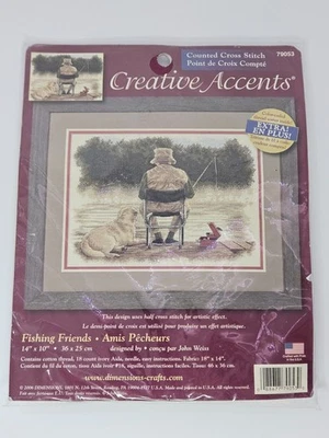 Dimensions Counted Cross Stitch #79053 Fishing Buddies John Weiss NIP Dog HTF - Image 1 of 2