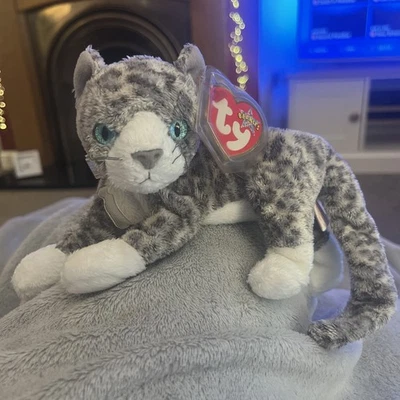 BNWT  Ty Beanie Baby Plush Purr the Grey Cat Tagged Retired NEW Immaculate - Image 1 of 4