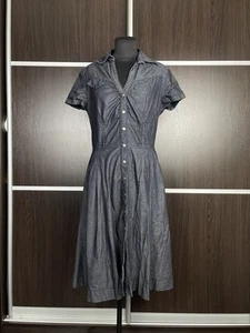 VTG Miss Sixty Midi Jean Shirt Dress Dark Blue Logo Size L V-neck flared skirt - Picture 1 of 14