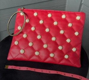 Carpisa clutch bag Red With Pearl Studs Ring Wrist Handle - Picture 1 of 8