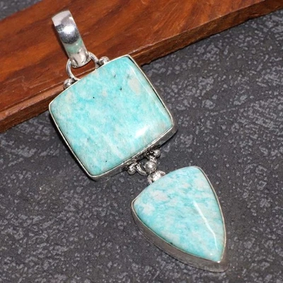 Colgante Largo Amazonita Chapado en Plata 925 2.5" Diseño Premium GW Foto 1 de 3