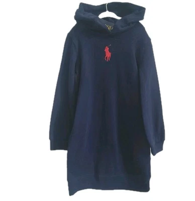 Nuevo con etiquetas Vestido Polo Ralph Lauren Niñas Polar Sudadera con Capucha Big Pony Azul Marino Talla 6  Foto 1 de 4